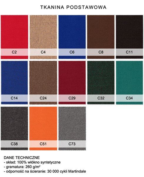 Dostępne kolory tkanin